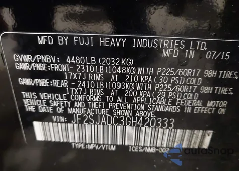 2016 Subaru Forester 2.5I Premium z USA, uszkodzony, nr VIN JF2SJADC3GH420333